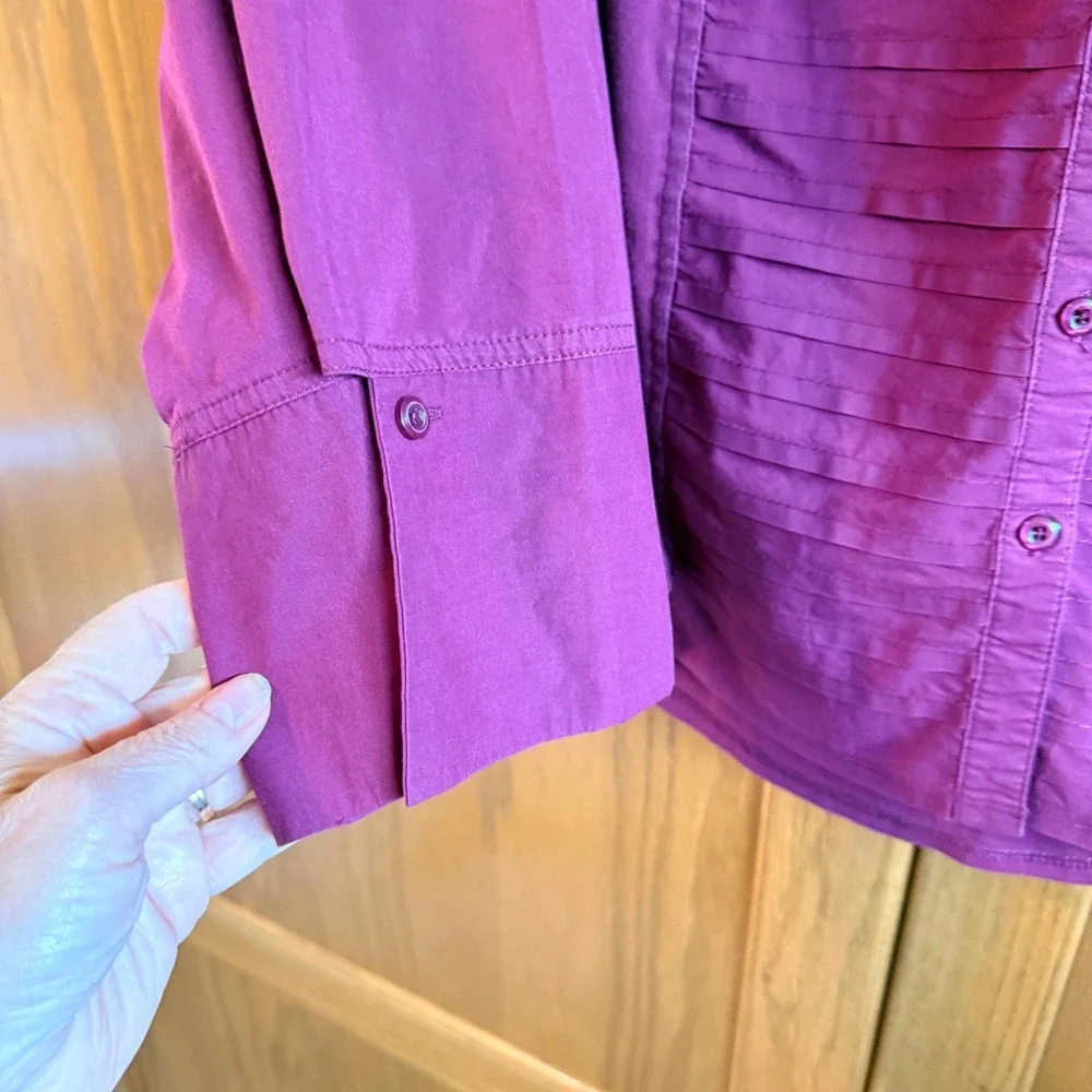 Zac & Rachel Woman Maroon Pintuck Button Down 3/4 Sleeve Blouse Top 3X - Picture 4 of 8